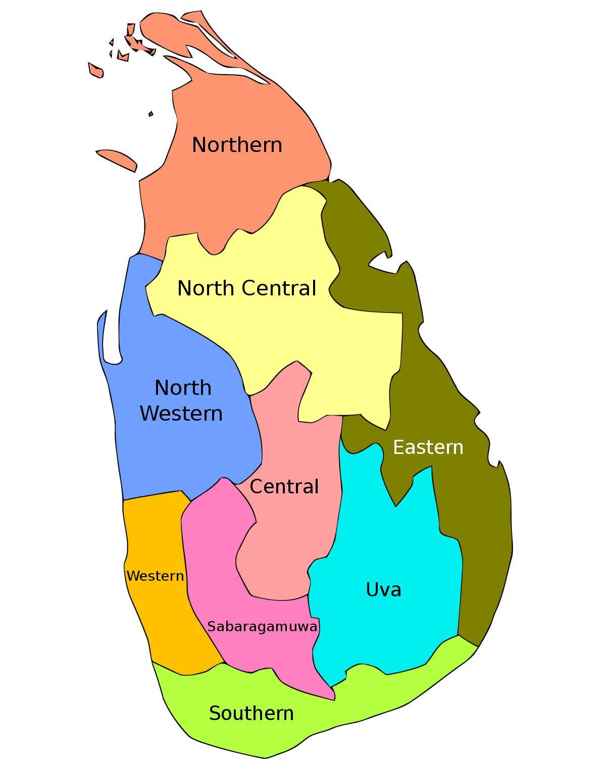 スリランカの地図州地区