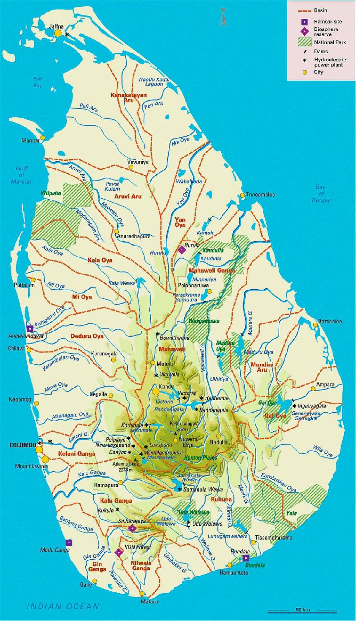 スリランカの河川地図をタミル語