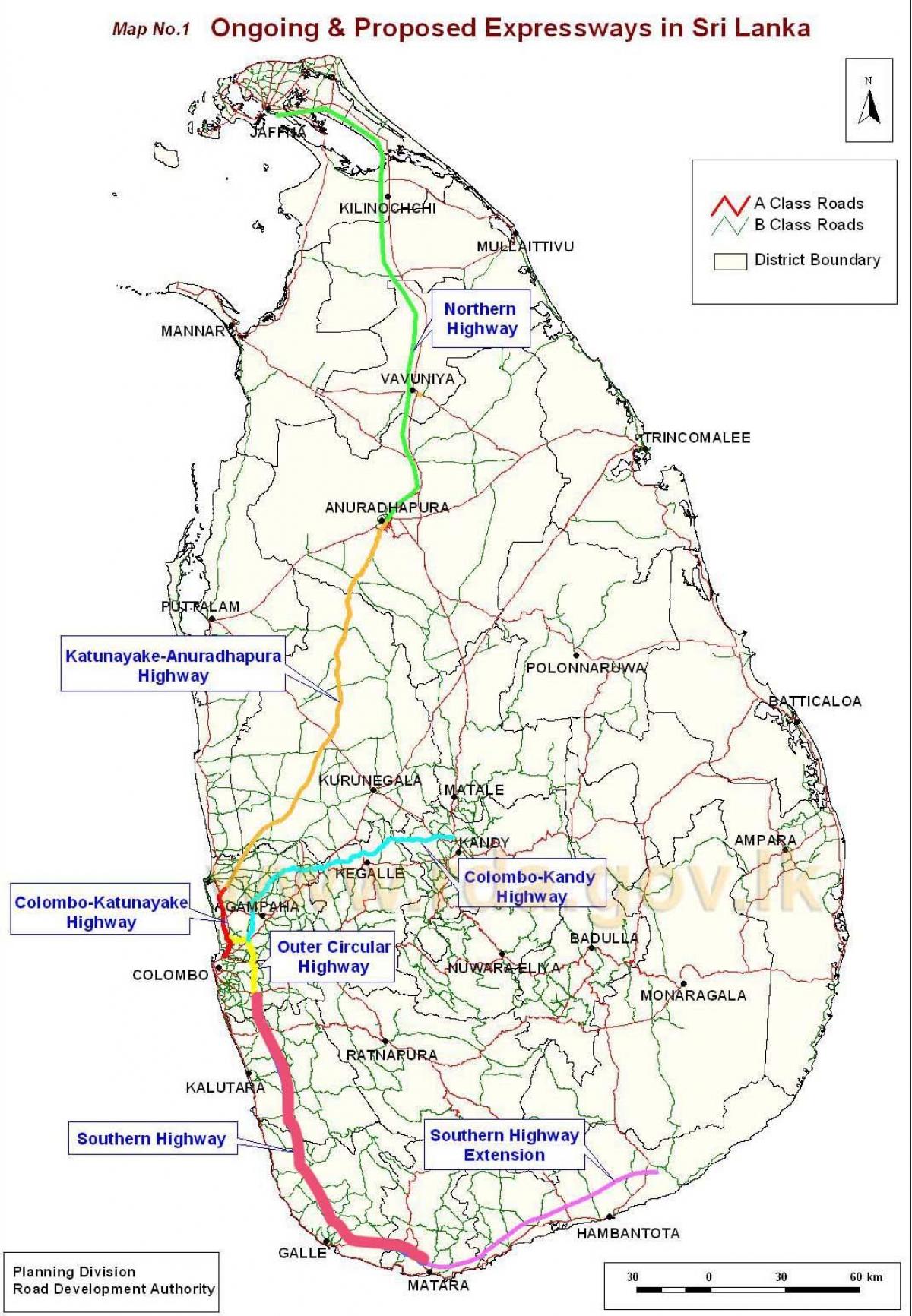 新しい高速道路地図、スリランカ