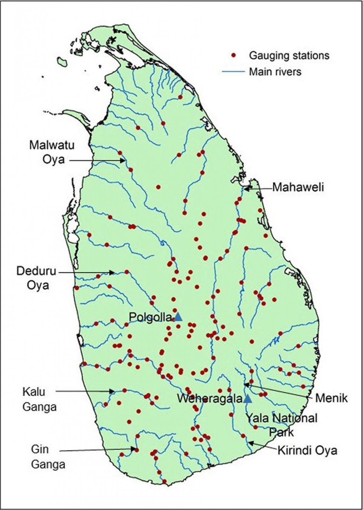スリランカの主要河川の地図