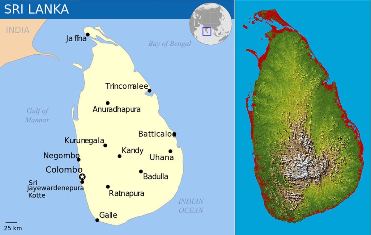 地図のスリランカ地形