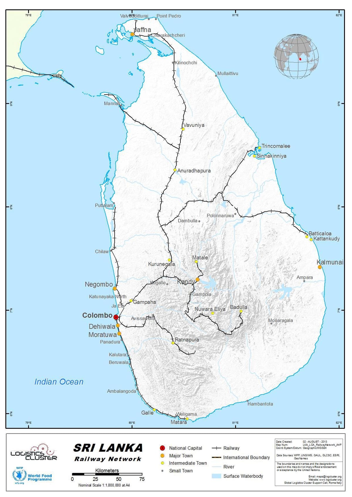 電車のルートスリランカの地図
