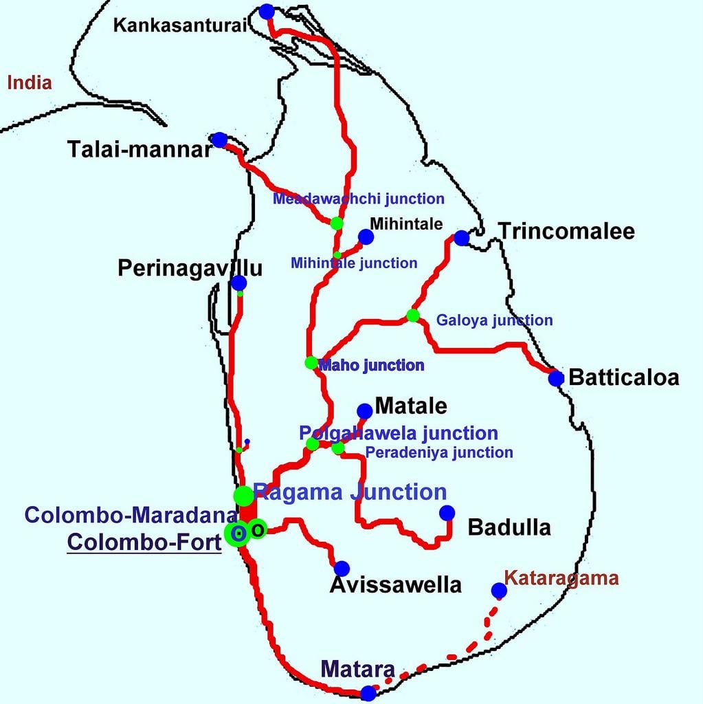 地図のスリランカの電車線