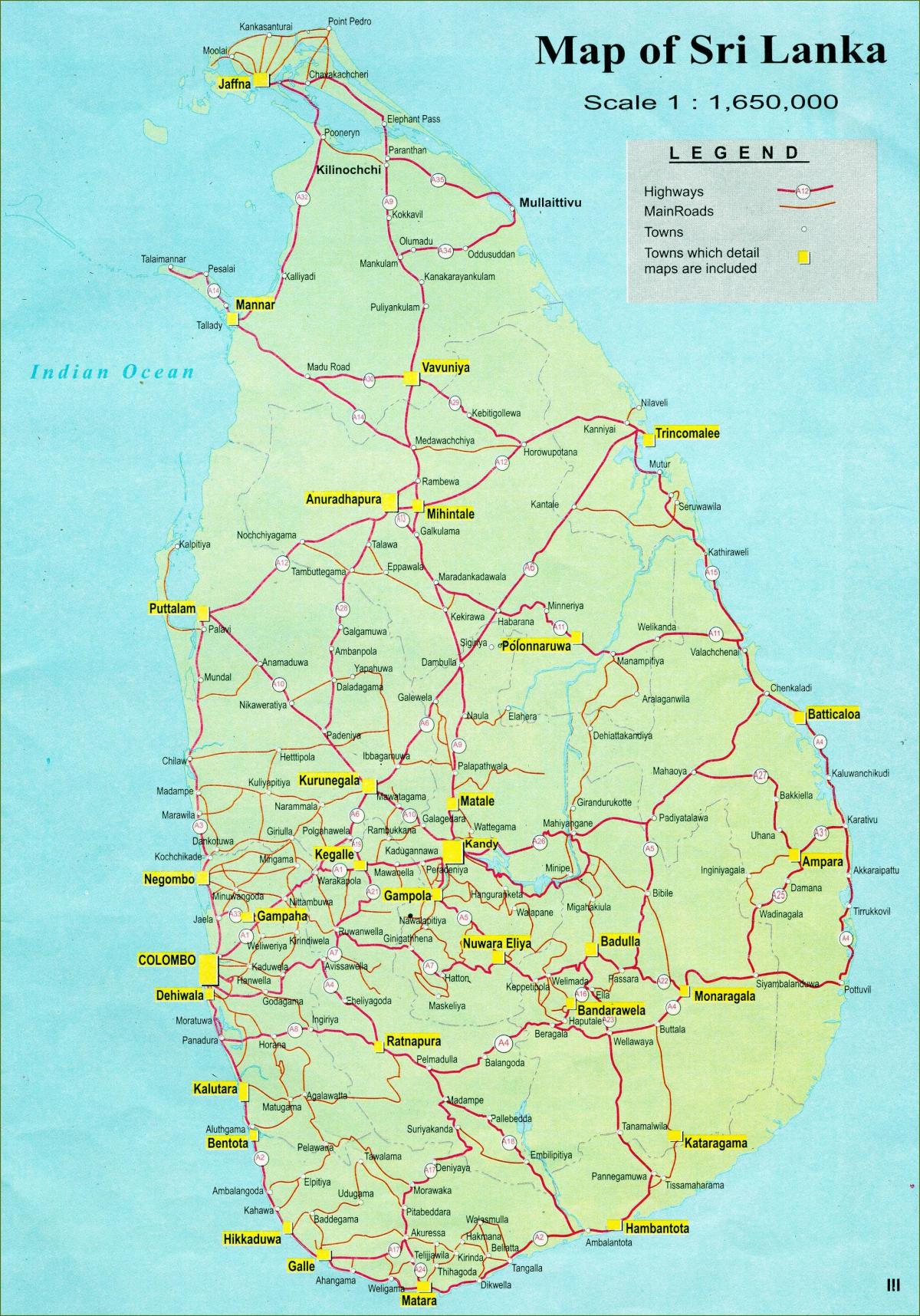 地図のスリランカの地図距離