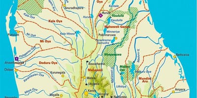 地図のスリランカの貯水池