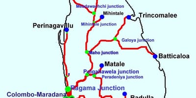 列車はスリランカの地図