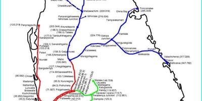 スリランカの鉄道ネットワークの地図