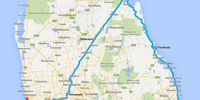 スリランカのベストビーチの地図
